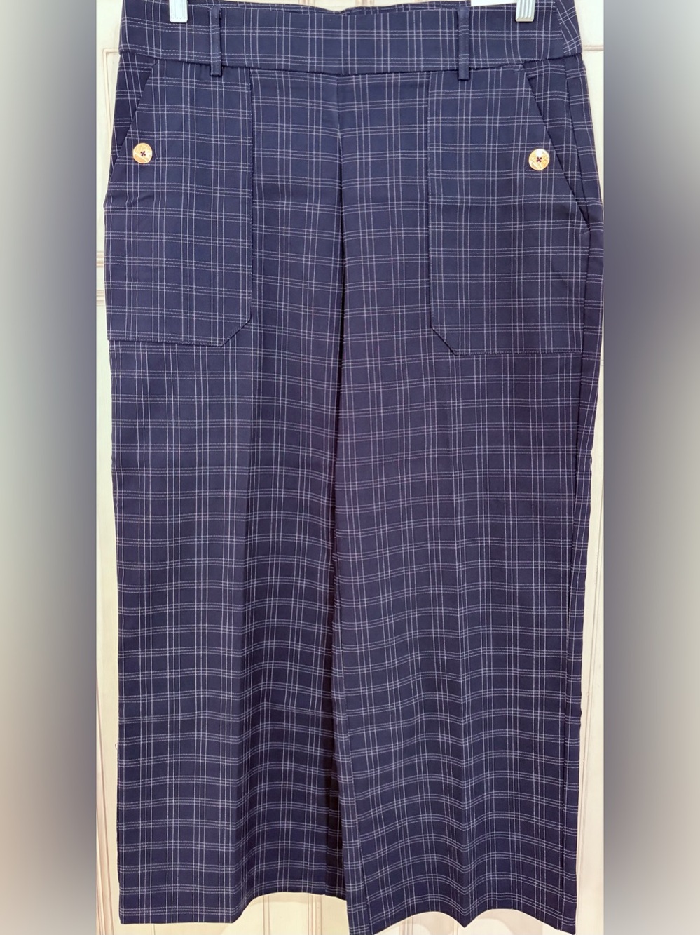 NWT SZ L Jules & Leopold Navy Windowpane Pull-On Wide Leg Pants
